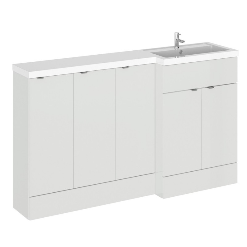 Gloss Grey Mist 1500mm Full Depth Combination 5 Door Vanity Storage Unit with Right Hand Basin - Main