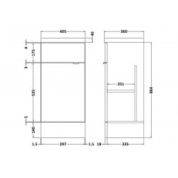 Gloss Grey Mist 400mm Full Depth 1 Door Vanity Unit with Basin - Technical Drawing