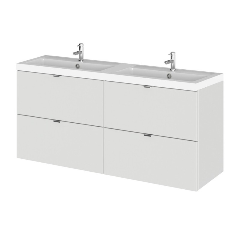 Gloss Grey Mist 1200mm Wall Hung Full Depth 4 Drawer Vanity Unit with Double Basin - Main
