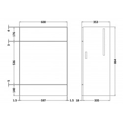 Gloss Grey Mist 600mm Full Depth Toilet Unit - Technical Drawing