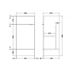 Gloss Grey Mist 400mm 1 Door Vanity Unit - Technical Drawing