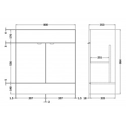 Gloss Grey Mist 800mm 2 Door Vanity Unit - Technical Drawing