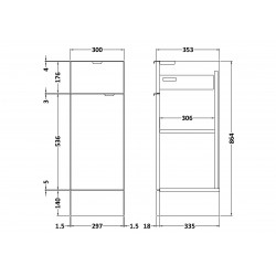 Gloss Grey Mist 300mm 1 Door 1 Drawer Line Base Unit - Technical Drawing