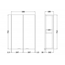 Gloss Grey Mist 500mm 2 Door Wall Unit - Technical Drawing