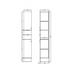 Gloss Grey Mist 300mm 2 Door and 2 Drawer Tall Tower Unit - Technical Drawing