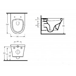 Luna Wall Hung Toilet Pan and Soft Close Toilet Seat - Technical Drawing