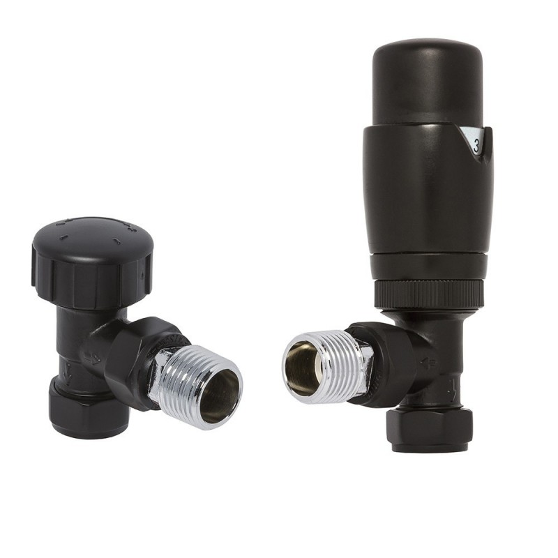 Black Thermostatic Angled Radiator Valves