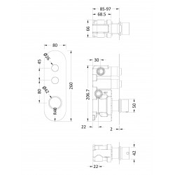 Ignite Round Shower Valve with 2 Outlets - Technical Drawing