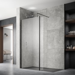 1000mm x 1950mm Wetroom Screen with Black Support Bar - Insitu