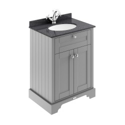 Old London Storm Grey 600mm 2 Door Vanity Unit with Black Marble Top and Basin with 1 Tap Hole - Main