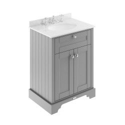 Old London Storm Grey 600mm 2 Door Vanity Unit with White Marble Top and Basin with 3 Tap Holes - Main