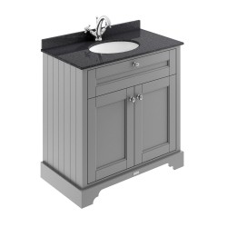 Old London Storm Grey 800mm 2 Door Vanity Unit with Black Marble Top and Basin with 1 Tap Hole - Main