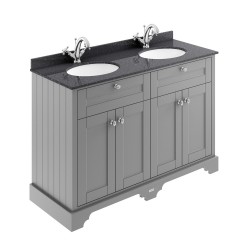 Old London Storm Grey 1200mm 4 Door Vanity Unit with Black Marble Top and Double 1 Tap Hole Basins - Main