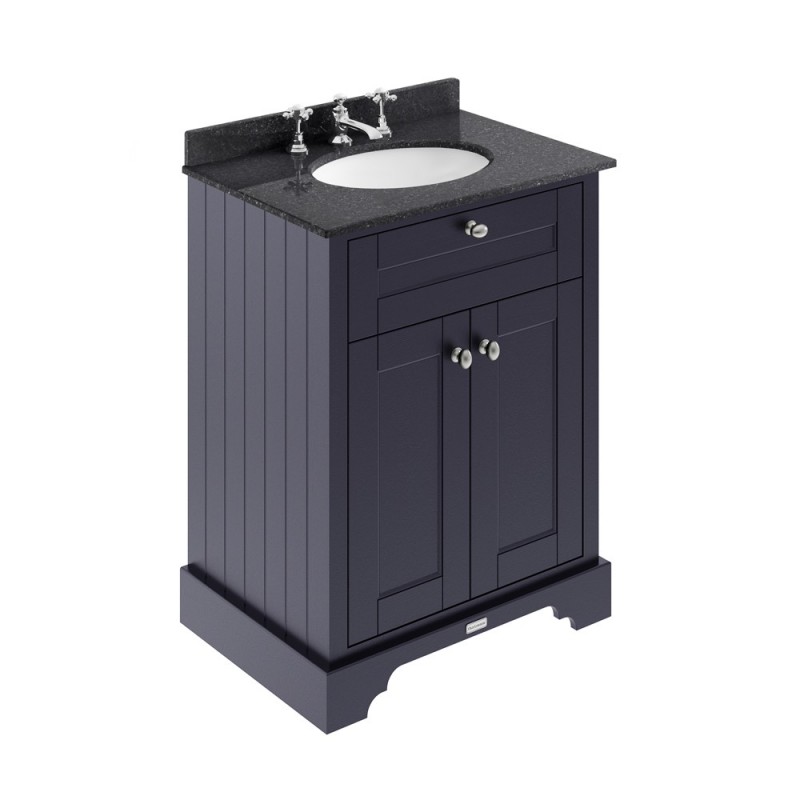 Old London Twilight Blue 600mm 2 Door Vanity Unit with Black Marble Top and Basin with 3 Tap Holes - Main