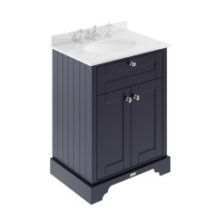 Old London Twilight Blue 600mm 2 Door Vanity Unit with White Marble Top and Basin with 3 Tap Holes - Main