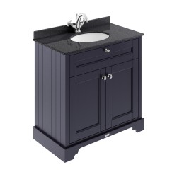 Old London Twilight Blue 800mm 2 Door Vanity Unit with Black Marble Top and Basin with 1 Tap Hole - Main