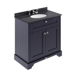 Old London Twilight Blue 800mm 2 Door Vanity Unit with Black Marble Top and Basin with 3 Tap Holes - Main