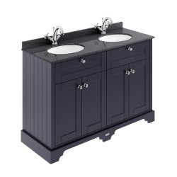 Old London Twilight Blue 1200mm 4 Door Vanity Unit with Black Marble Top and Double 1 Tap Hole Basins - Main