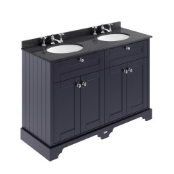 Old London Twilight Blue 1200mm 4 Door Vanity Unit with Black Marble Top and Double 3 Tap Hole Basins - Main