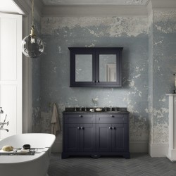 Old London 1200mm 4 Door Vanity Unit with Black Marble Top and Double 3 Tap Hole Basins - Twilight Blue