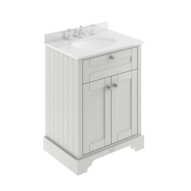Old London Timeless Sand 600mm 2 Door Vanity Unit with White Marble Top and Basin with 3 Tap Holes - Main