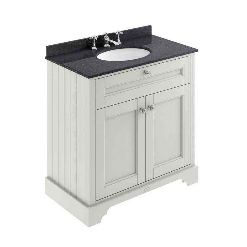 Old London Timeless Sand 800mm 2 Door Vanity Unit with Black Marble Top and Basin with 3 Tap Holes - Main