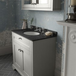 Old London Timeless Sand 800mm 2 Door Vanity Unit with Black Marble Top and Basin with 3 Tap Holes - Insitu