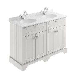 Old London Timeless Sand 1200mm 4 Door Vanity Unit with Grey Marble Top and Double 1 Tap Hole Basins - Main