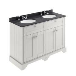 Old London Timeless Sand 1200mm 4 Door Vanity Unit with Black Marble Top and Double 3 Tap Hole Basins - Main