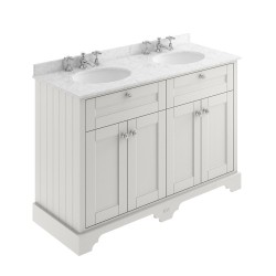 Old London Timeless Sand 1200mm 4 Door Vanity Unit with Grey Marble Top and Double 3 Tap Hole Basins - Main