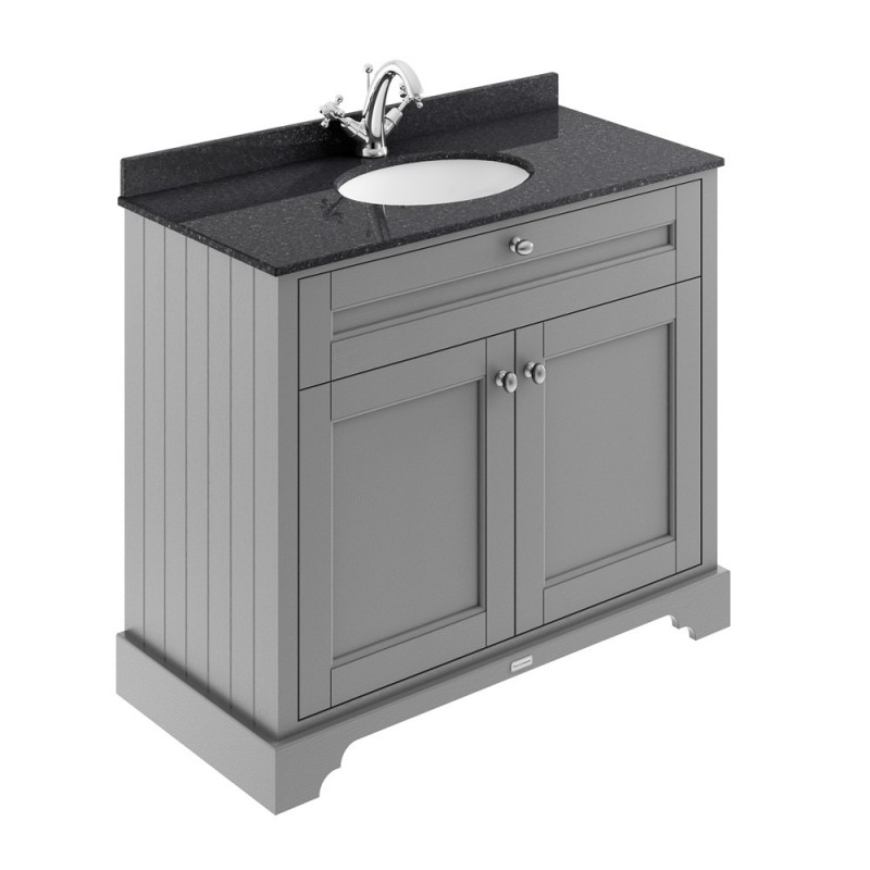 Old London Storm Grey 1000mm 2 Door Vanity Unit with Black Marble Top and Basin with 1 Tap Hole - Main
