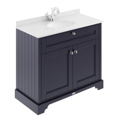 Old London Twilight Blue 1000mm 2 Door Vanity Unit with White Marble Top and Basin with 1 Tap Hole - Main