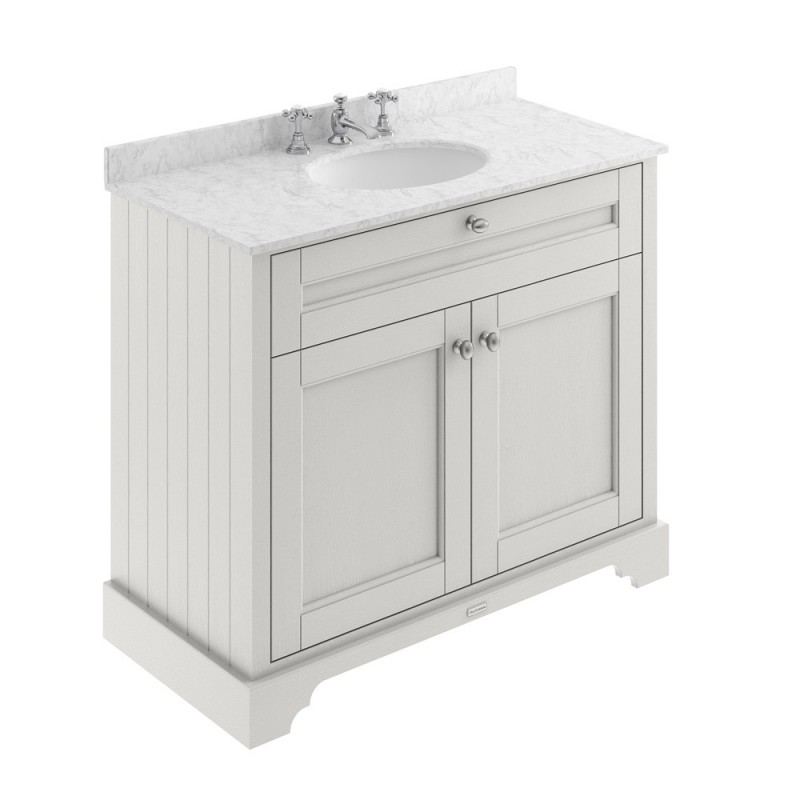Old London Timeless Sand 1000mm 2 Door Vanity Unit with Grey Marble Top and Basin with 3 Tap Holes - Main