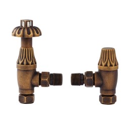 Antique Brass Traditional Thermostatic Radiator Valves Angled - Main