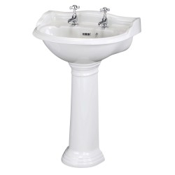 Chancery 600mm Basin with 2 Tap Holes and Full Pedestal - Main