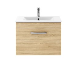 Athena Natural Oak 600mm Wall Hung Cabinet & Minimalist Basin - Main