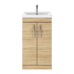 Athena Natural Oak 500mm Floor Standing Cabinet & Mid-Edge Basin 2 Doors - Main