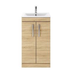 Athena Natural Oak 500mm Floor Standing Cabinet & Minimalist Basin 2 Doors - Main