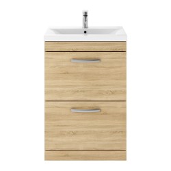 Athena Natural Oak 600mm Floor Standing Cabinet & Mid-Edge Basin - Main