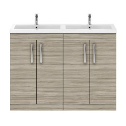 Athena Driftwood Floor Standing 1200mm Cabinet & Twin Polymarble Basin - Main