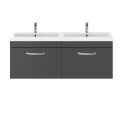 Athena Gloss Grey 1200mm Wall Hung Cabinet & Twin Polymarble Basin - Main