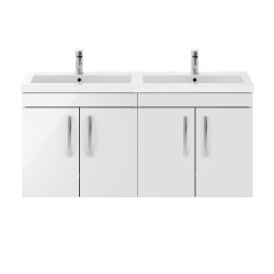 Athena Gloss White 1200mm Wall Hung Cabinet & Twin Polymarble Basin - Main