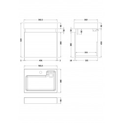 Natural Oak Wall Hung 500mm Cabinet & Basin - Technical Drawing