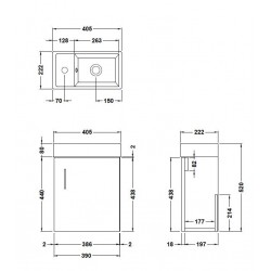 Natural Oak Wall Hung 400mm Cabinet & Basin - Technical Drawing