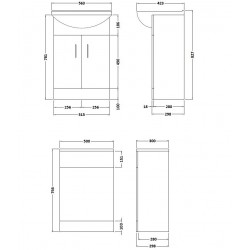 Cloakroom Furniture Pack - Square Basin - Technical Drawing