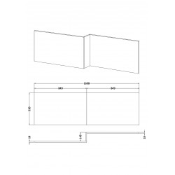 Athena Driftwood 1700mm Square Shower Bath Front Panel - Technical Drawing