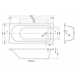 Standard Single Ended Bath 1600mm x 700mm - Technical Drawing