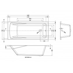 Square Single Ended Bath 1600mm x 700mm - Technical Drawing