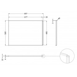 Square Shower 700mm Bath End Panel Acrylic - Technical Drawing