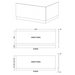 Athena Gloss White 1500mm Front Panel & Plinth - Technical Drawing
